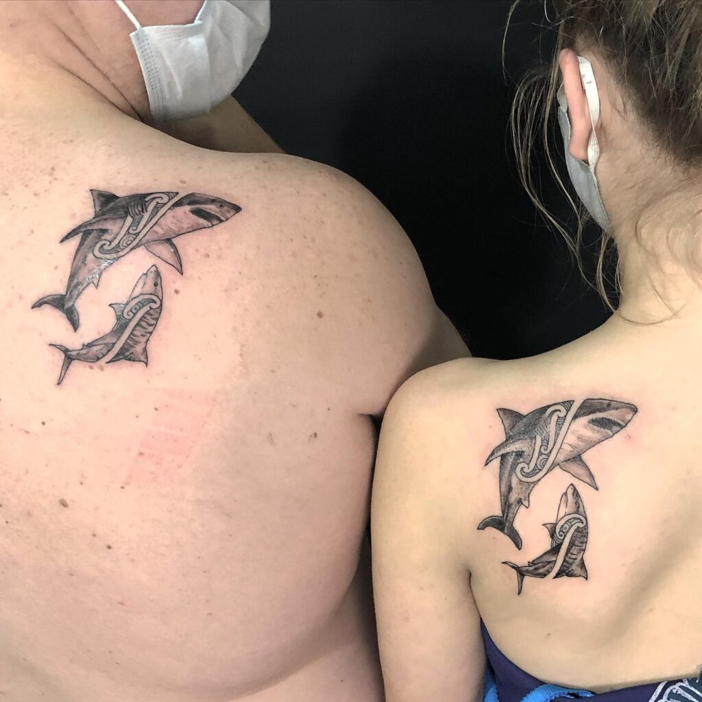 Shark Duo Matching Tattoos father daughter tattoos tattoo