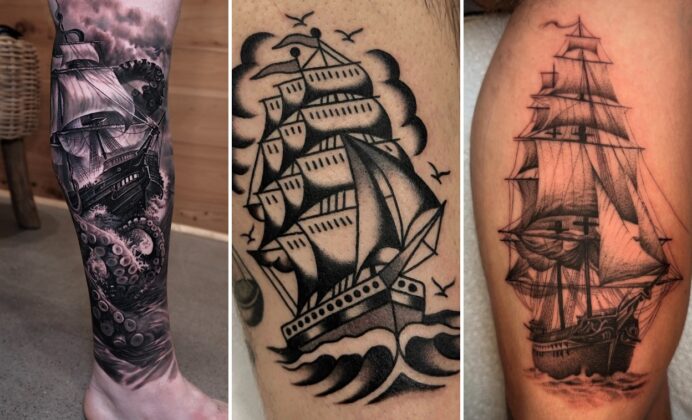 15+ Vintage Ship Tattoo Ideas Navigating Rough Seas and Open Horizons