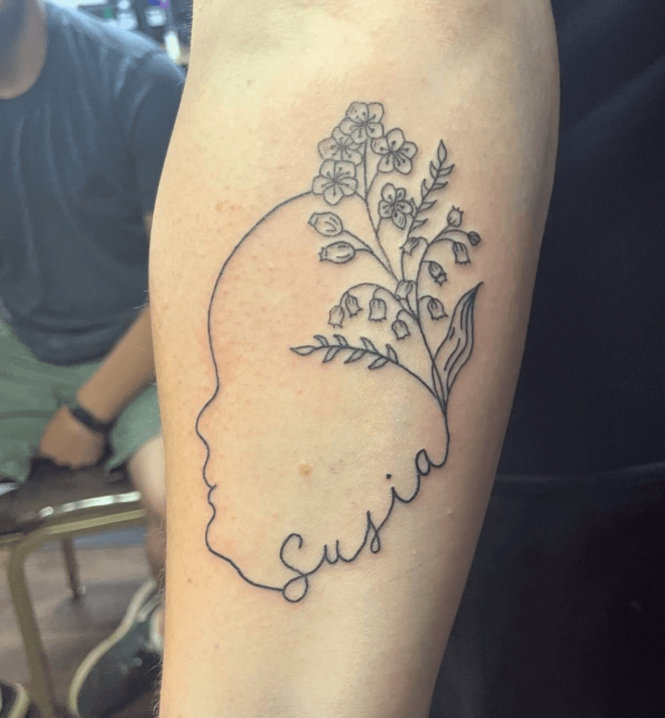 Sibling Names on Twin Botanical Stems kids name tattoo