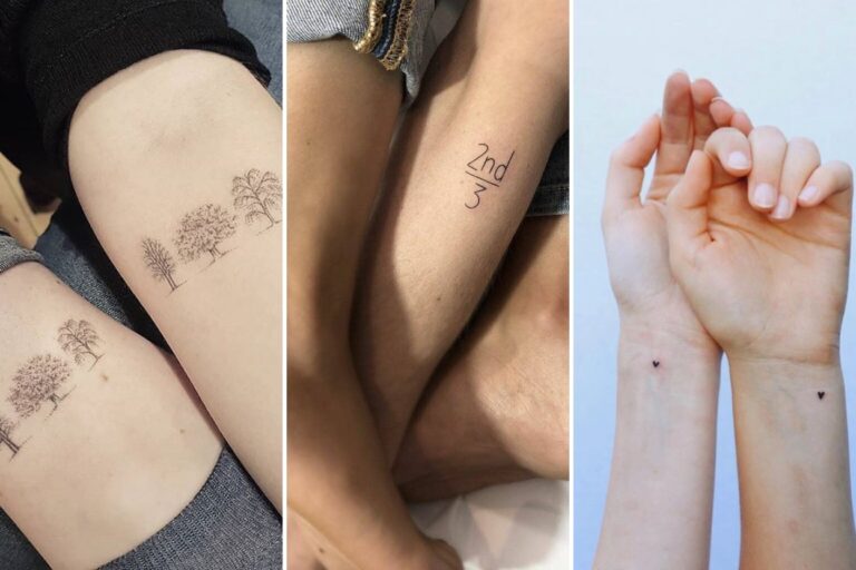 Aesthetic sibling tattoos and delicate ink ideas collage