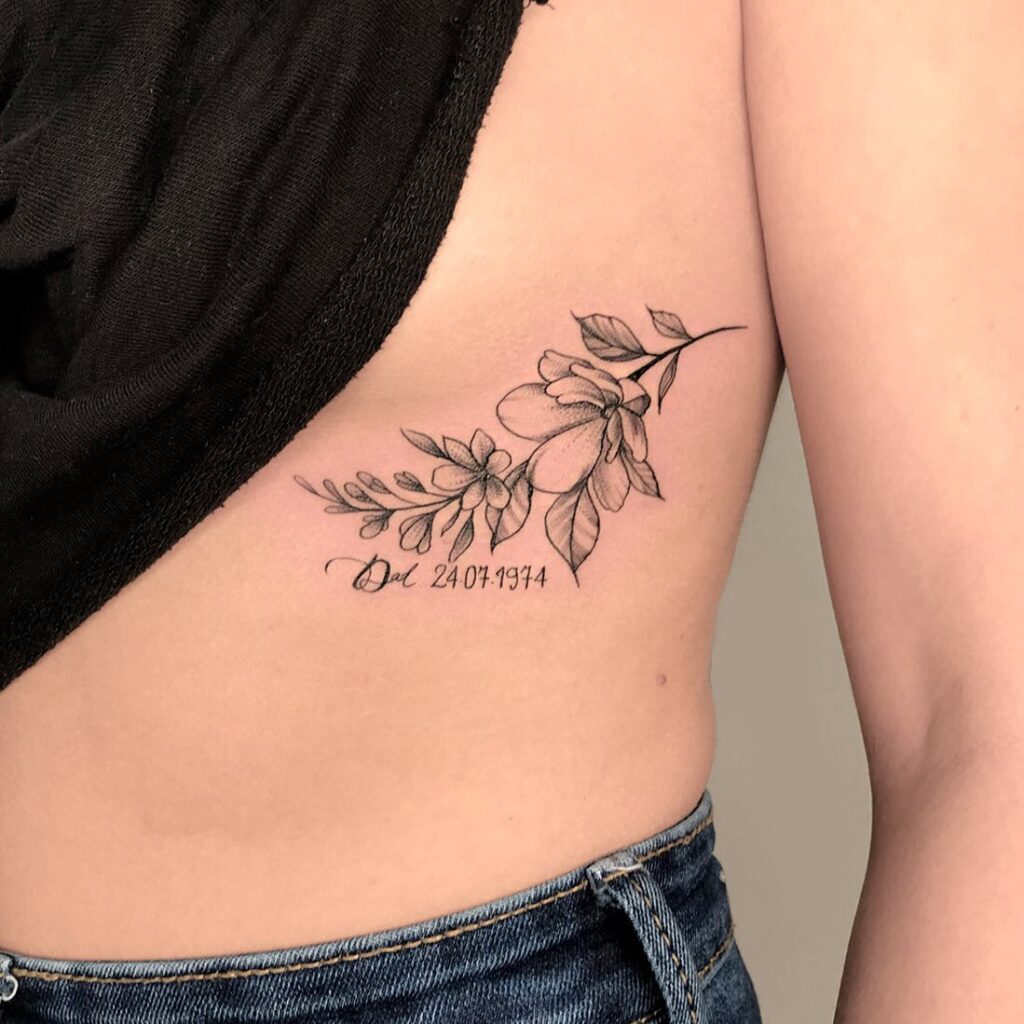 Side Floral Dad Memorial Tattoo with Date dad memorial tattoos tattoo