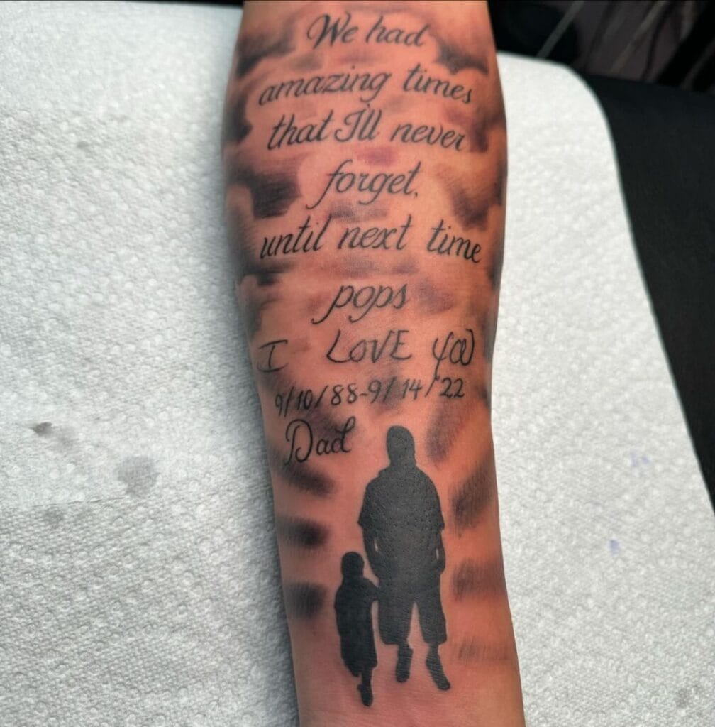 Silhouette, Quotes, & Dates memorial tattoos tattoo