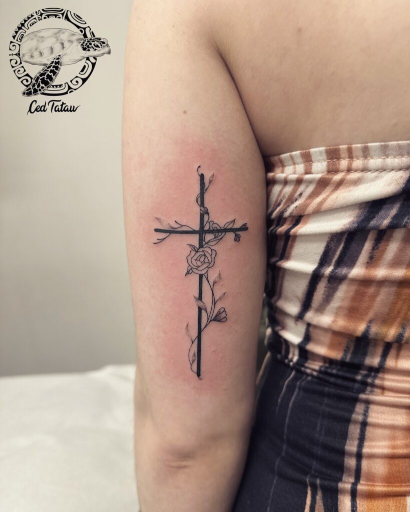 Simple Blooming Faith Cross cross tattoos for women tattoo