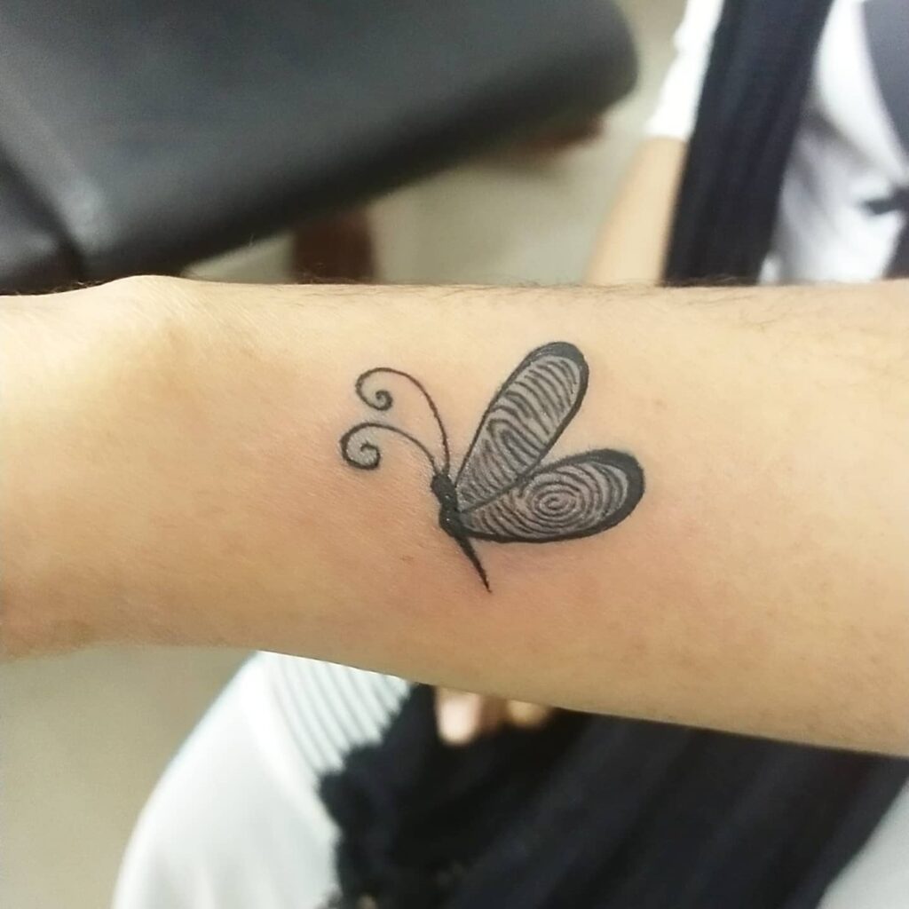 Double Heart Fingerprint with Minimalist EKG Line fingerprint tattoos tattoo