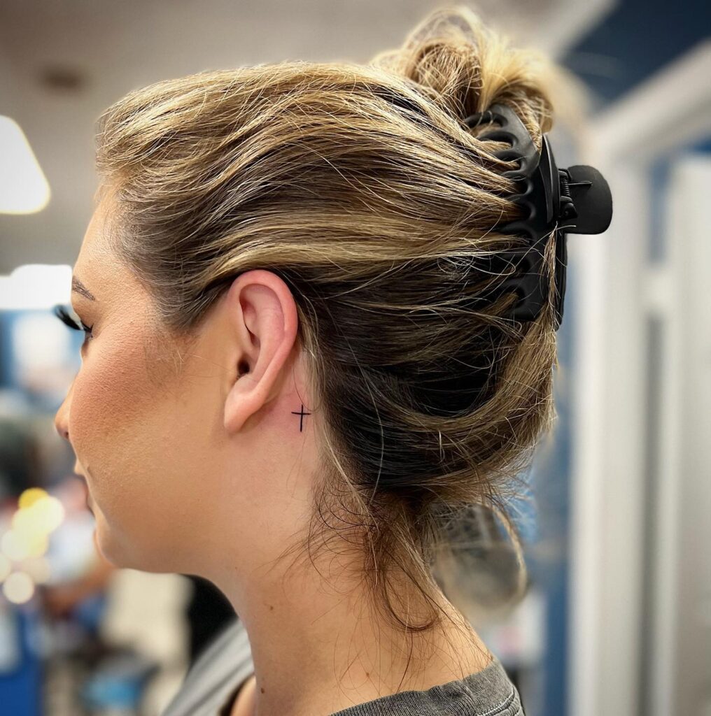 Colorful Eyes Behind-the-Ear Tattoo behind the ear tattoos tattoo