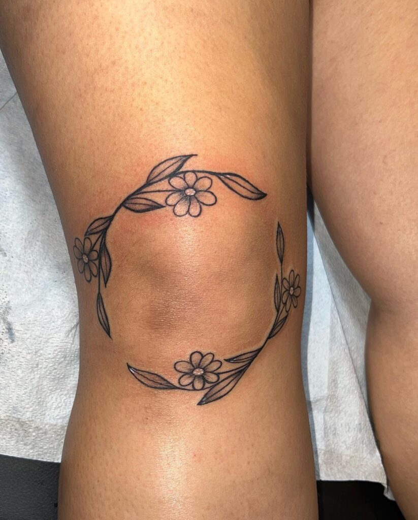 Enchanted Floral Fairy Ring Knee Frame Tattoo Design