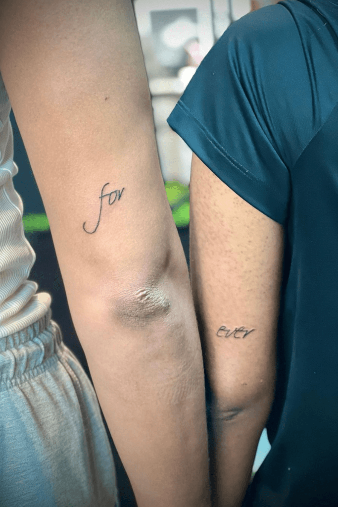 Simple “for” and “ever” Tattoo mom and son tattoo ideas tattoo