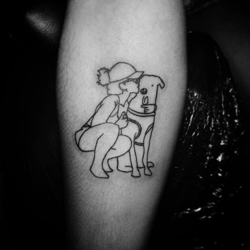Simple Line Drawing of Dog & Owner pet memorial tattoos tattoo