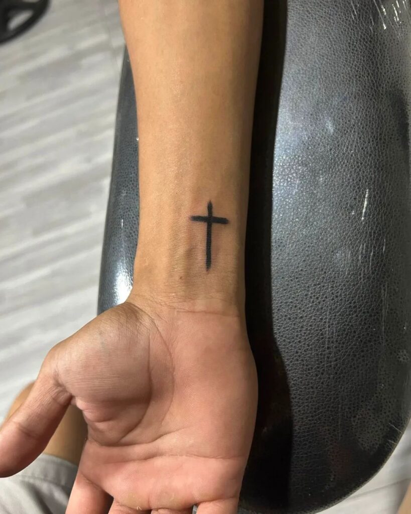 Simple Minimalist Wrist Cross Tattoo cross tattoos for men tattoo