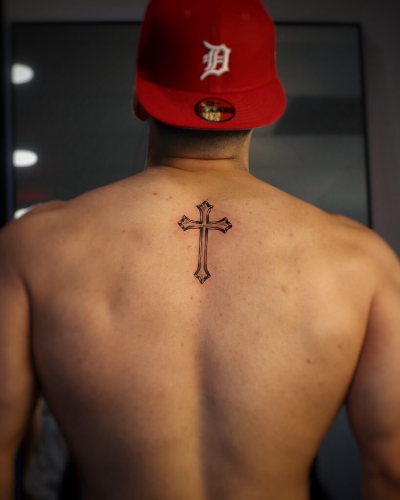 Simple Ornate Cross Back Tattoo cross tattoos for men tattoo