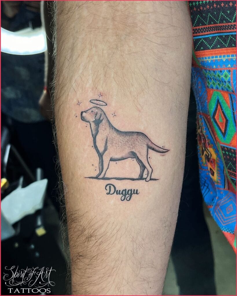 Simple Outline of Standing Dog with Halo Symbol pet memorial tattoos tattoo
