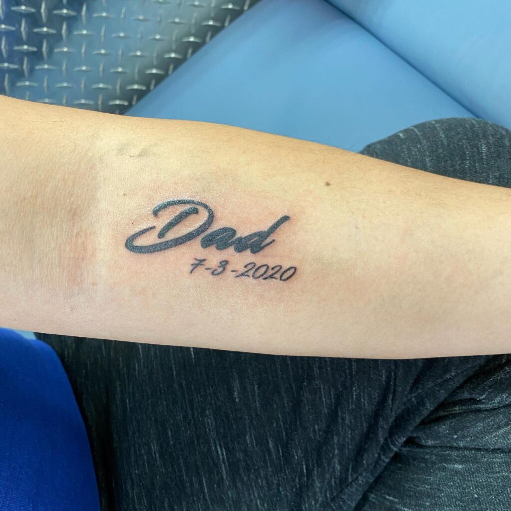 Simple Script Dad Memorial Tattoo with Date dad memorial tattoos tattoo