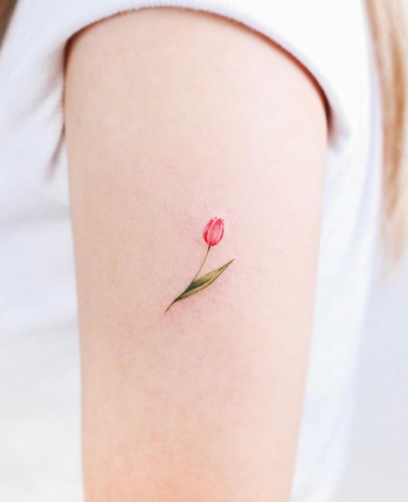 Single Pink Tulip Tattoo minimal tiny flower tattoo ideas tattoo