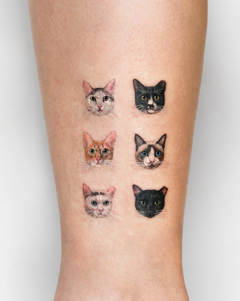 Six Cat Portraits Tattoo small cat tattoos tattoo