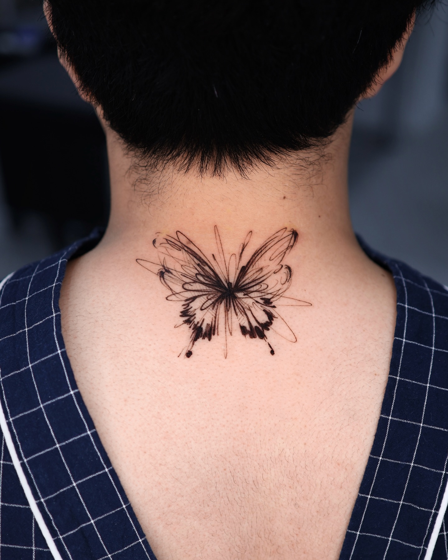 Sketch Butterfly Back Neck Tattoo butterfly tattoos designs tattoo