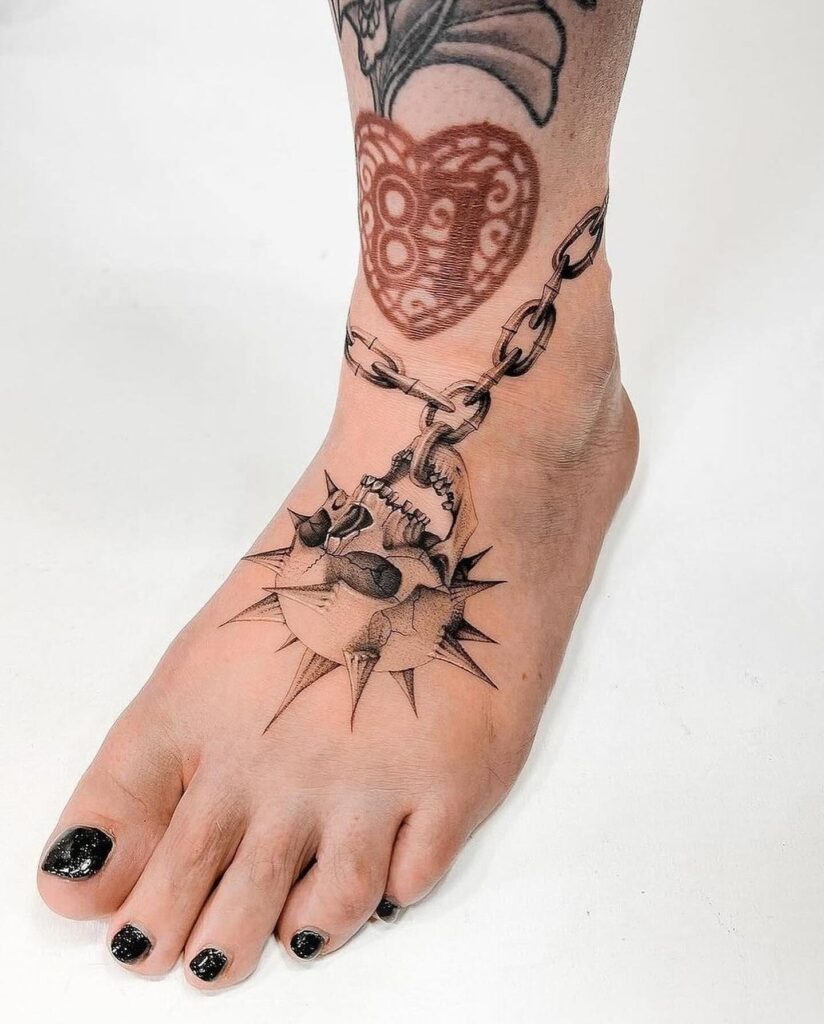 Stunning Black And Grey Rose Foot Tattoo