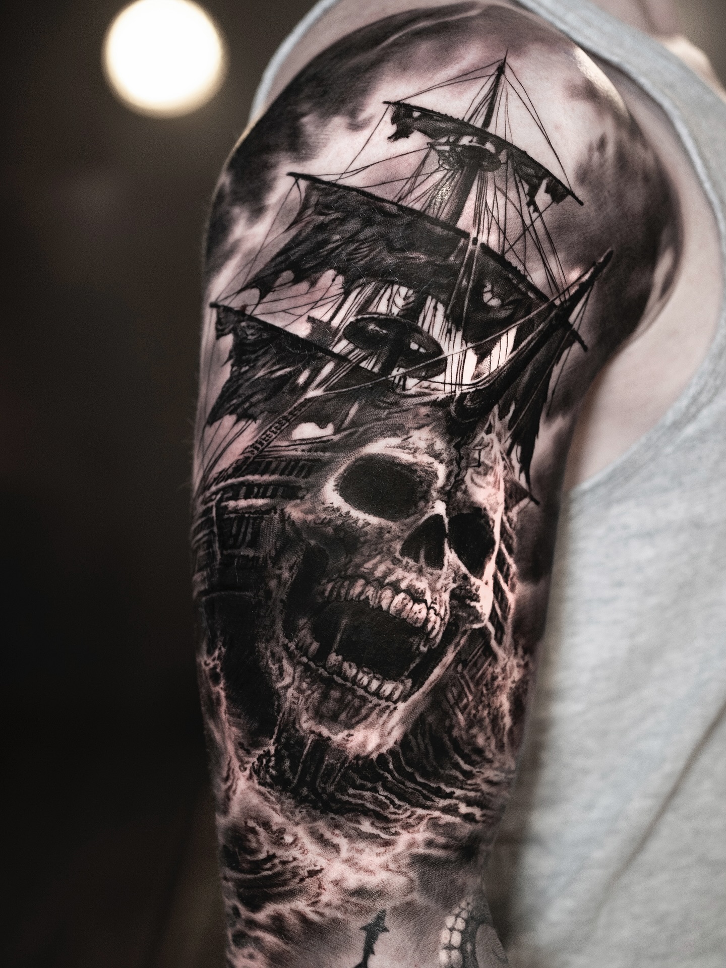 Ornate Framed Sailing Ship Tattoo