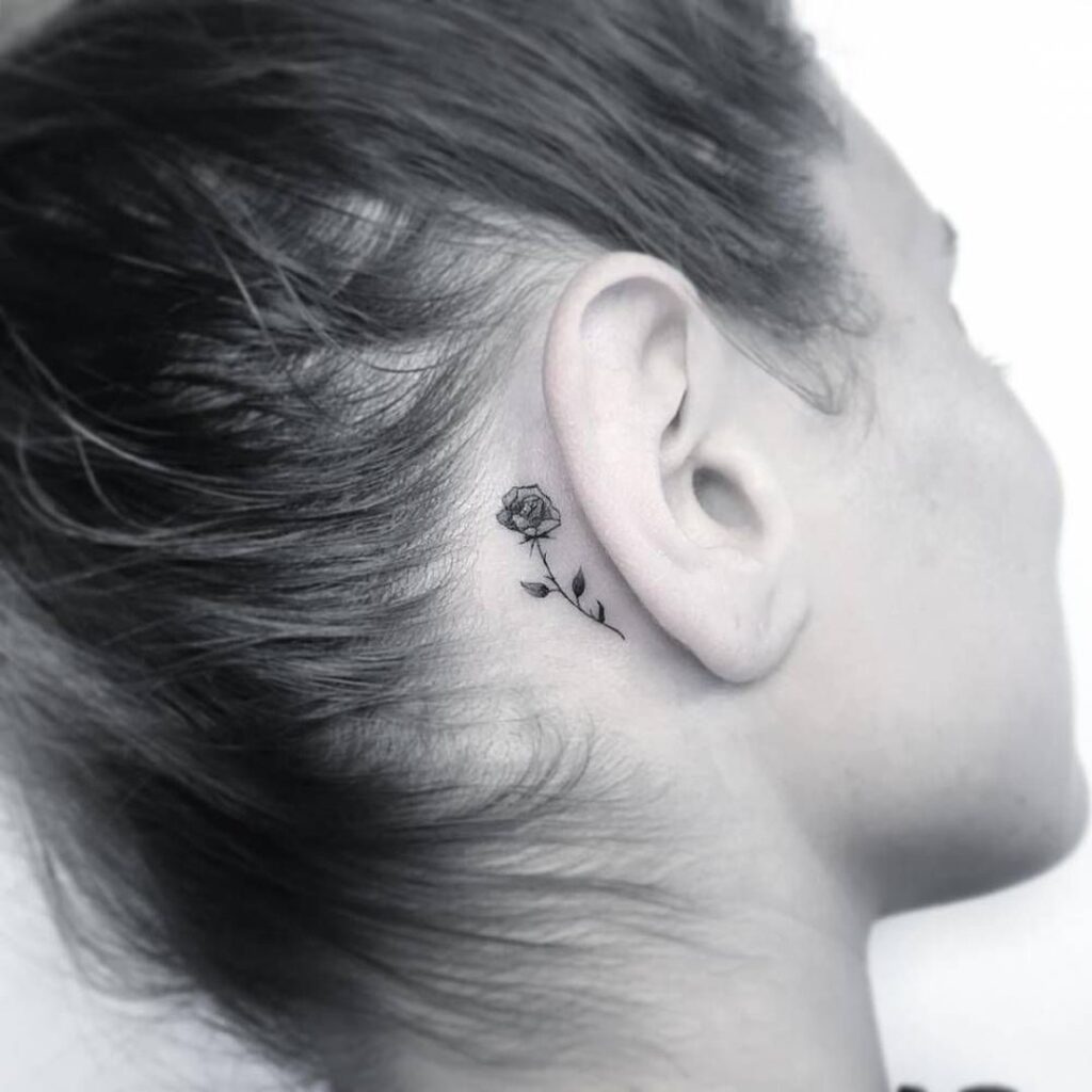 Minimal Crescent Moon And Stars Behind The Ear Tattoo Design