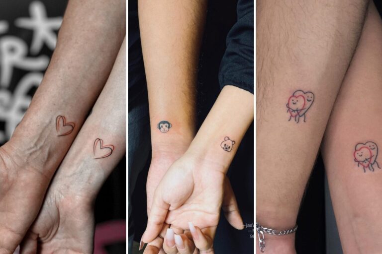 Aesthetic small couple tattoos and delicate ink ideas collage