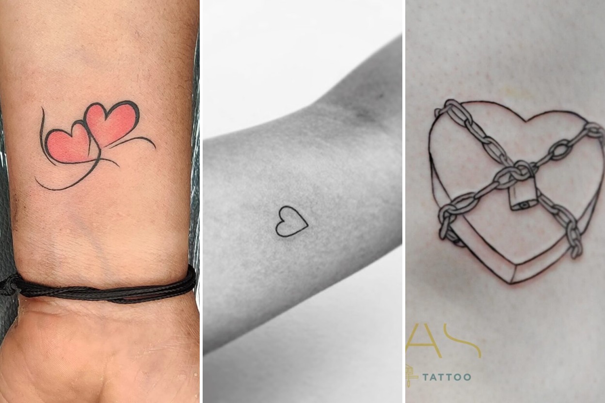 Aesthetic small heart tattoo ideas and delicate ink ideas collage