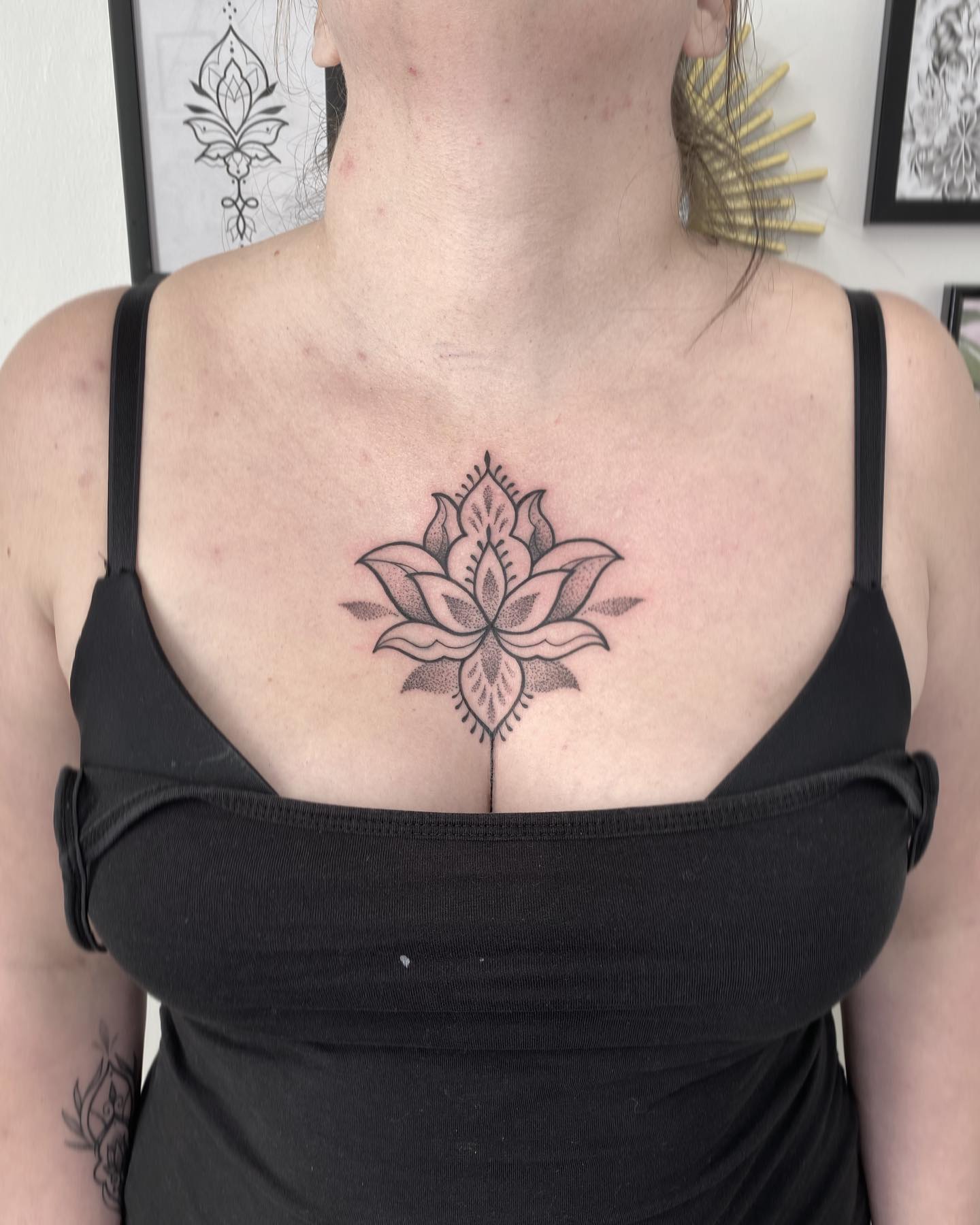 Small Lotus Mandala Chest Tattoo lotus mandala tattoo ideas tattoo