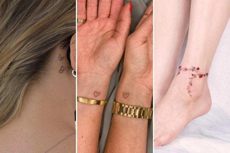 Aesthetic small tattoo placement ideas and delicate ink ideas collage