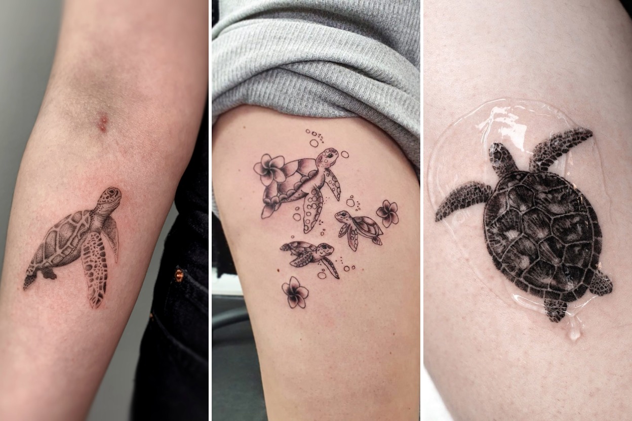 Aesthetic small turtle tattoo ideas and delicate ink ideas collage