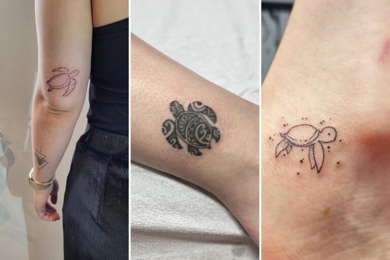 Aesthetic small turtle tattoo ideas and delicate ink ideas collage
