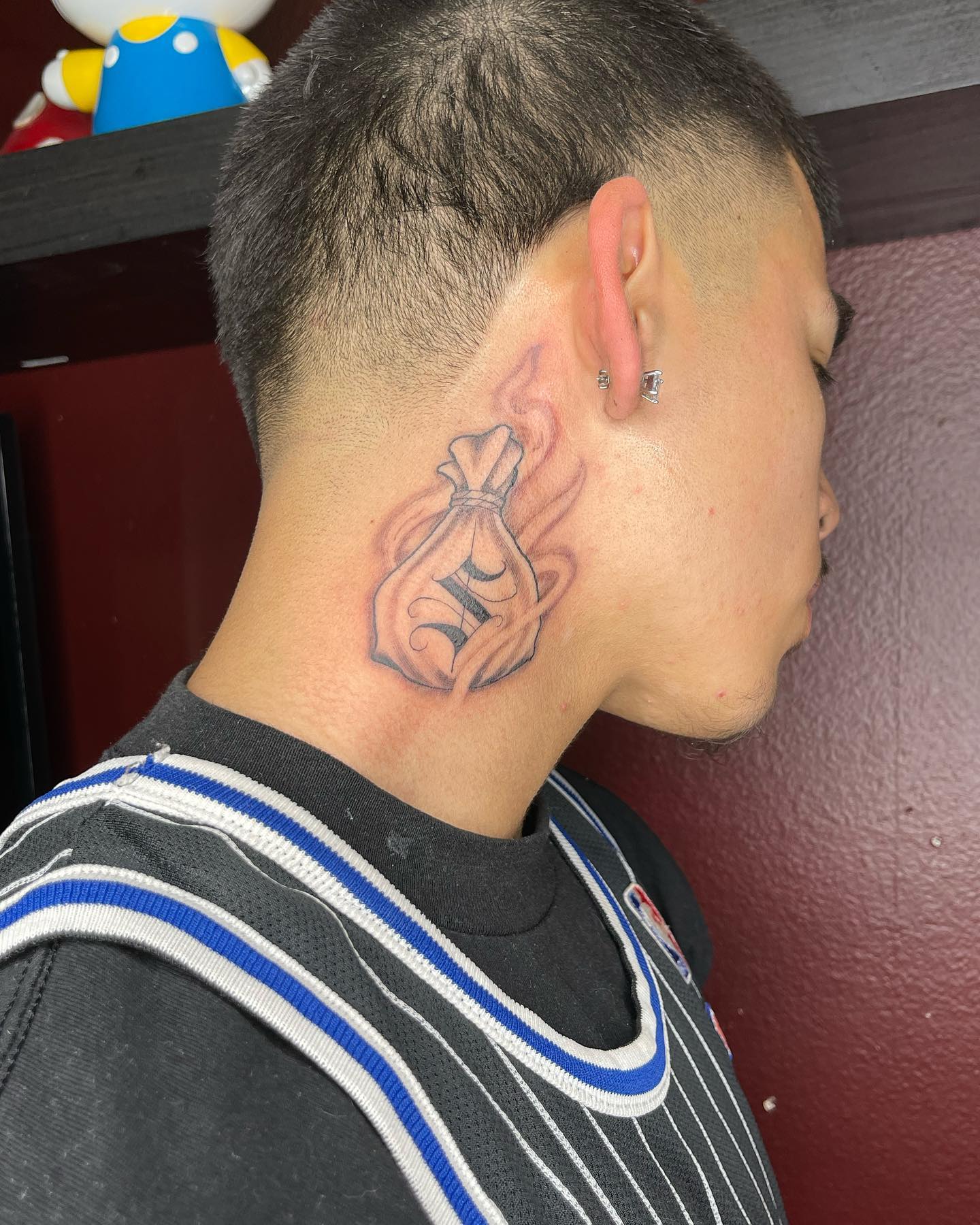 Smoking Money Bag Neck Tattoo