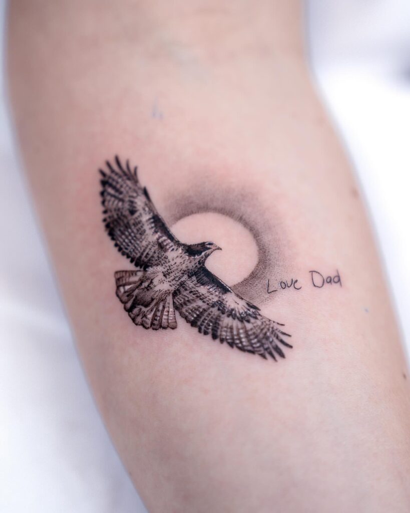 Soaring Hawk with “Love Dad” Tattoo dad tattoo ideas tattoo