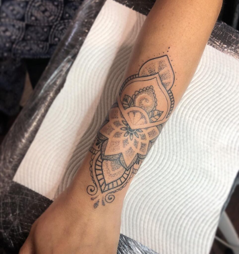 Soft Shaded Mandala Wrist Tattoo mandala wrist tattoo ideas tattoo