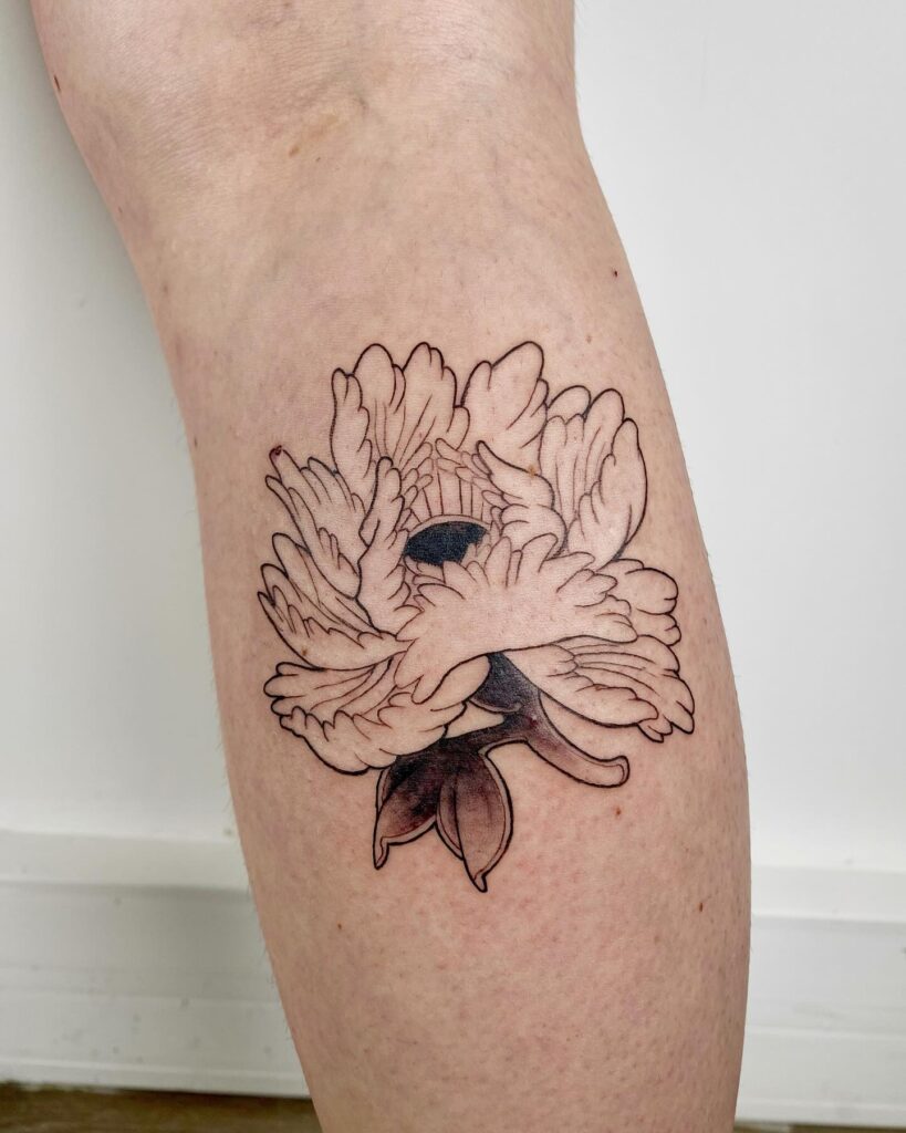 Soft Shaded Peony Bloom Tattoo japanese peony tattoos tattoo