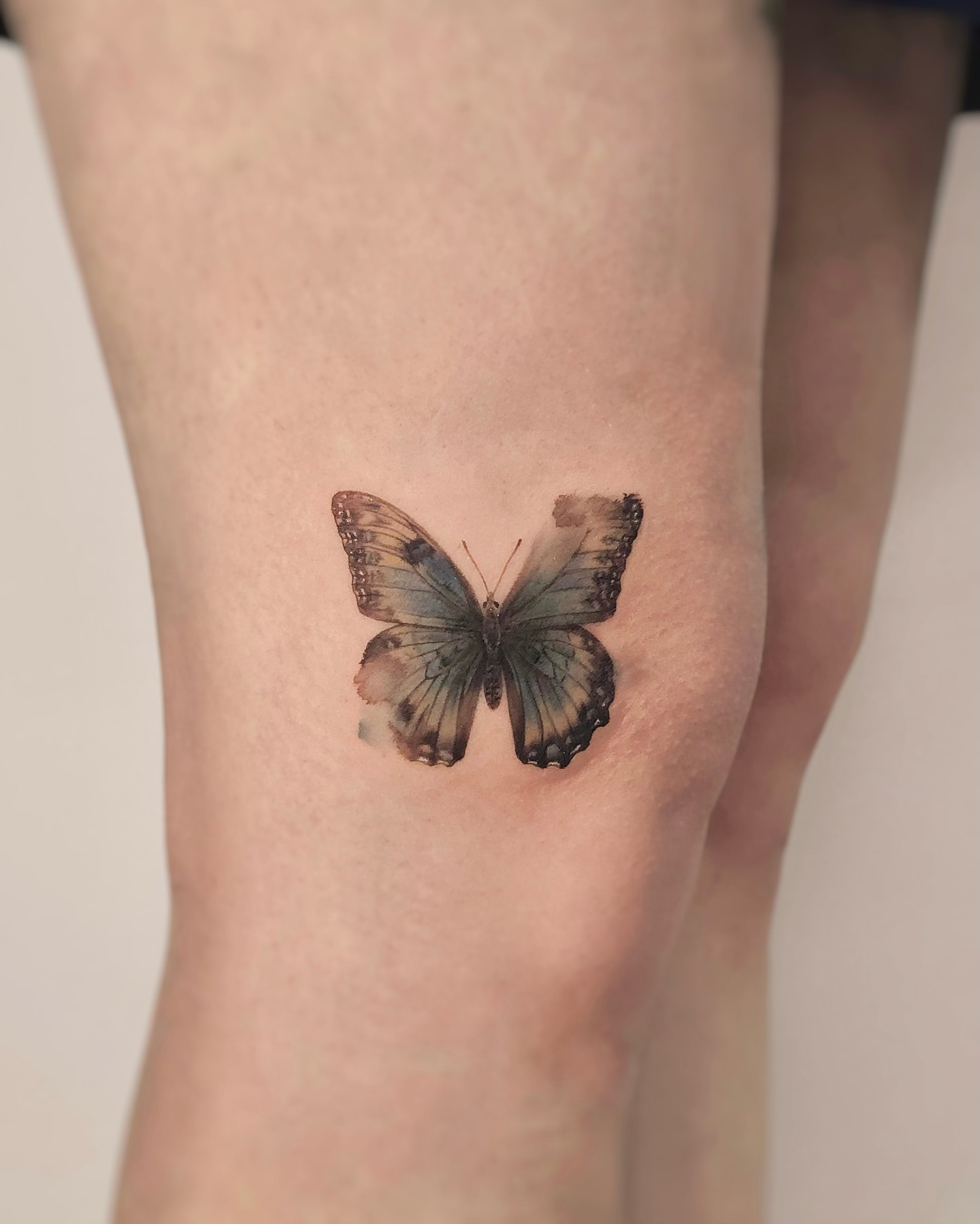 Soft Watercolor Butterfly Thigh Tattoo butterfly tattoos designs tattoo