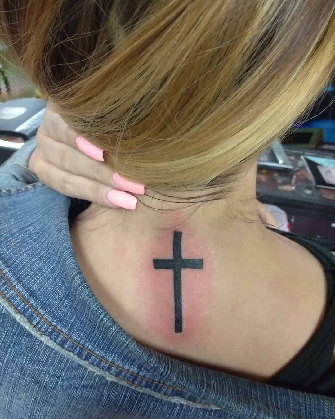 Solid Black Cross Neck Tattoo cross tattoos ideas for women tattoo