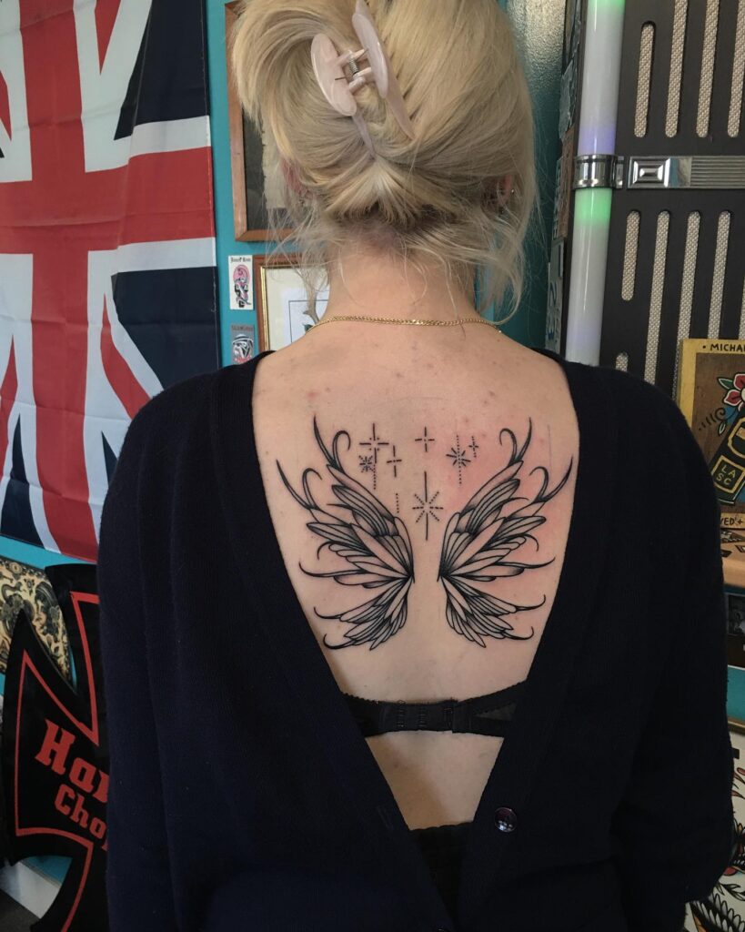 Sparkling Angel Wings Back Tattoo angel wings tattoo ideas on back tattoo