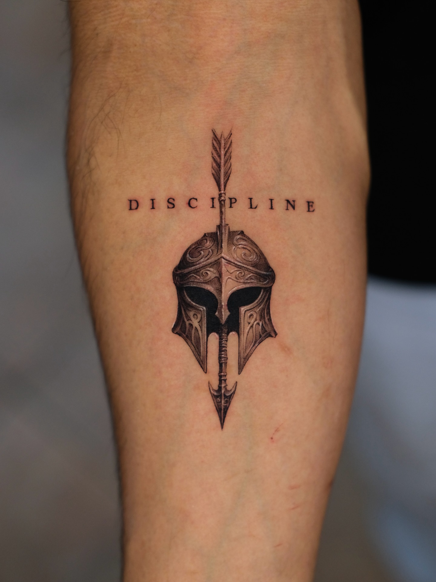 Discipline Spartan Helmet Tattoo