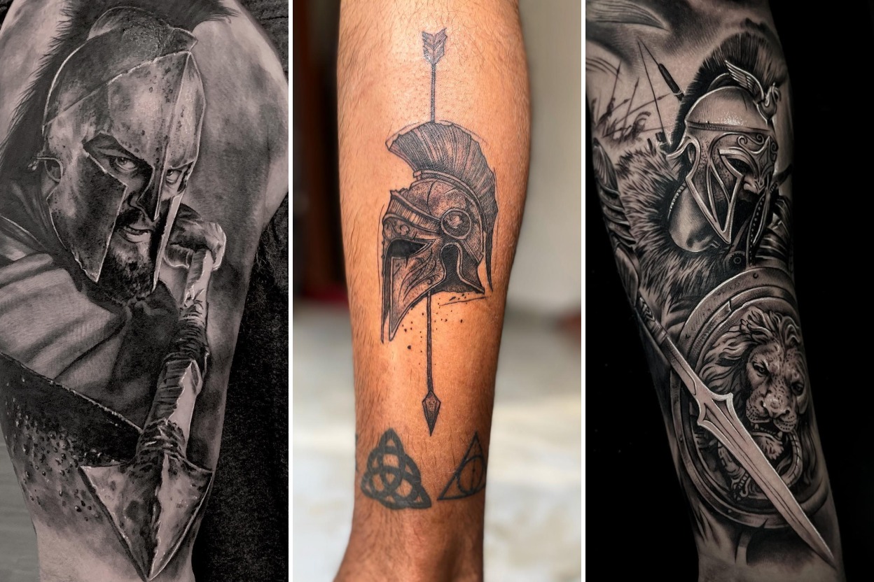 Aesthetic spartan tattoo ideas and delicate ink ideas collage