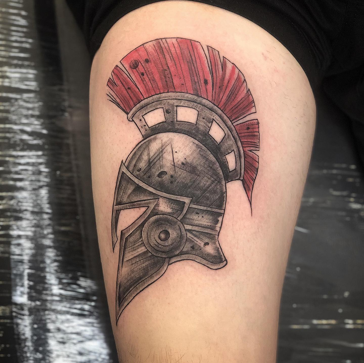 Red Crested Spartan Helmet Tattoo