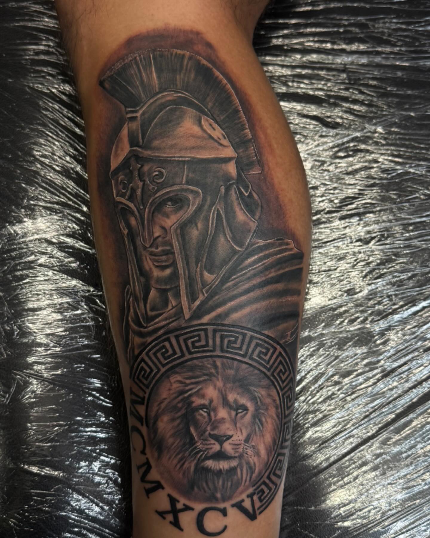 Spartan Warrior And Lion Courage Tattoo