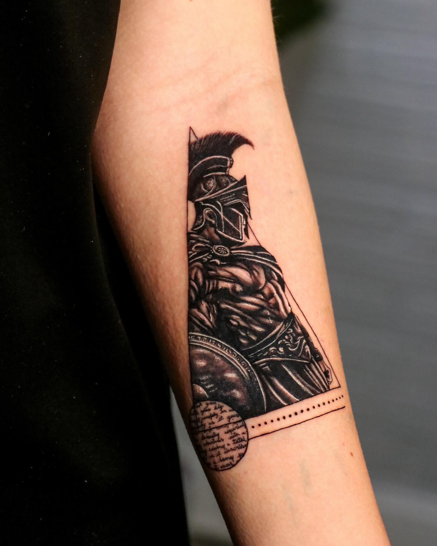 Spartan Warrior In Geometric Frame Tattoo