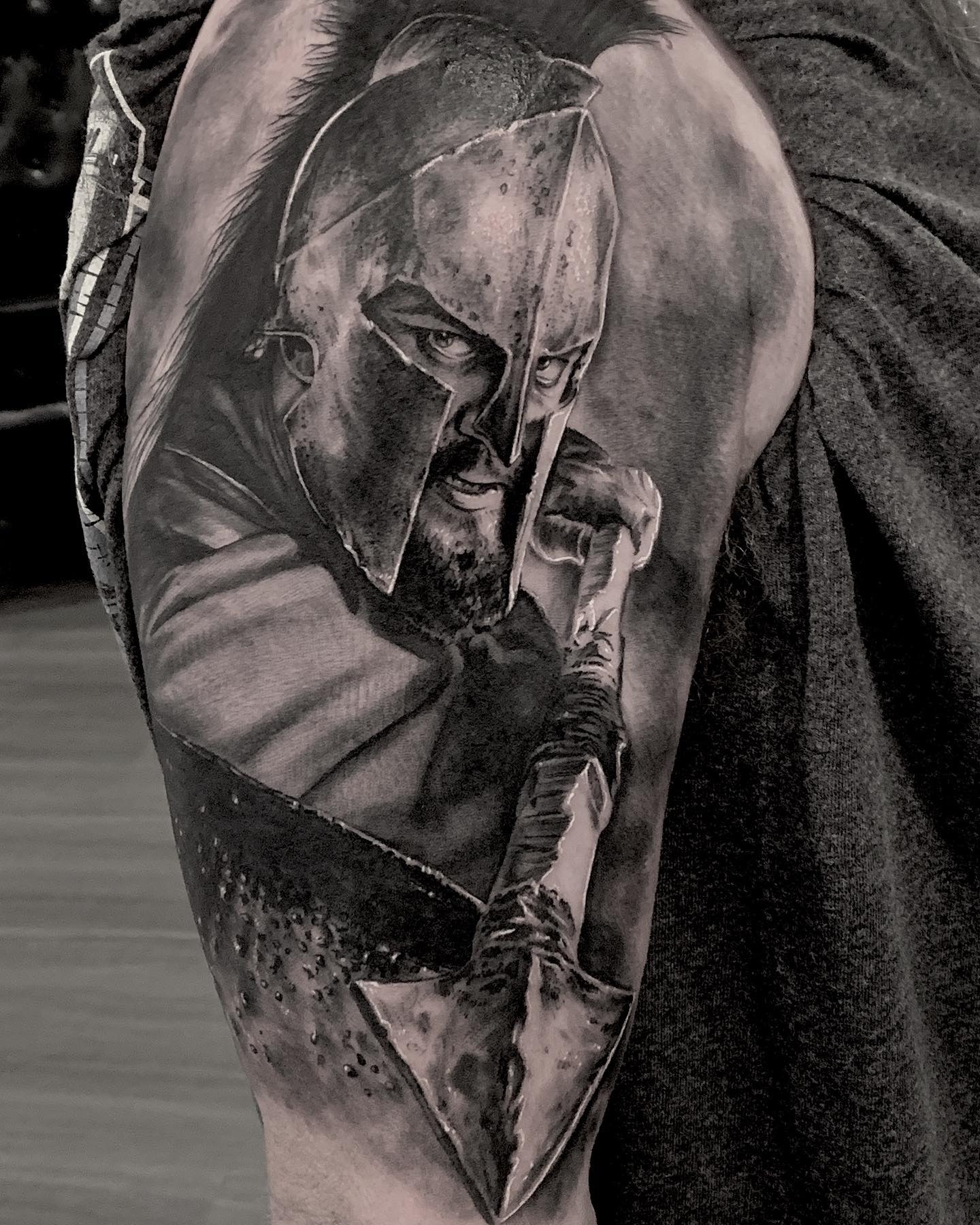Spartan Warrior With Spear Tattoo