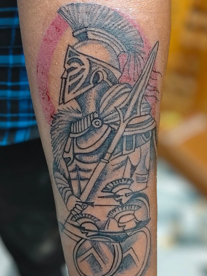 Spartan Warrior With Spear Tattoo