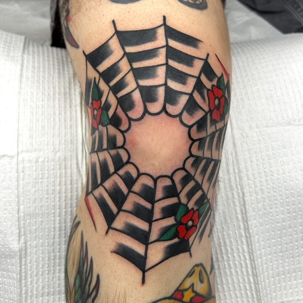 Folky Knee Ornaments With Floral And Portrait Motifs Tattoo Design