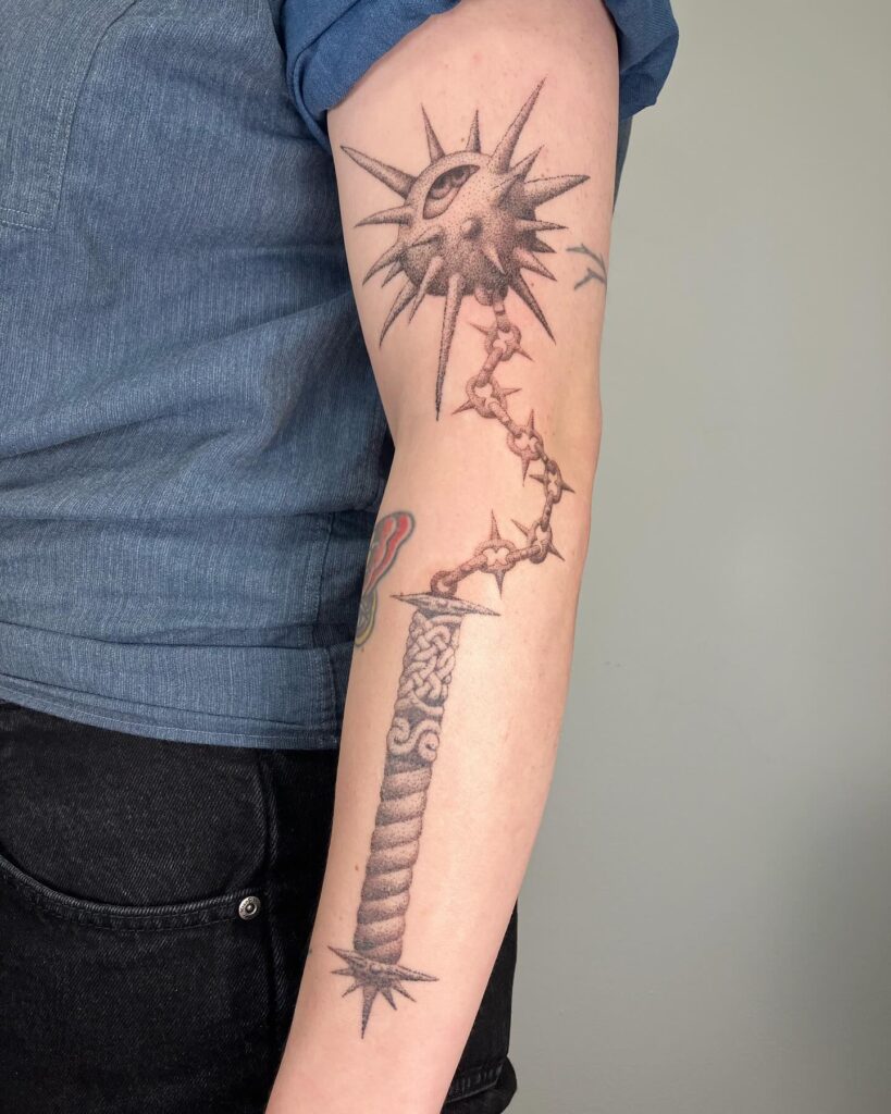 Colorful Geometric Quilt Block Tattoo