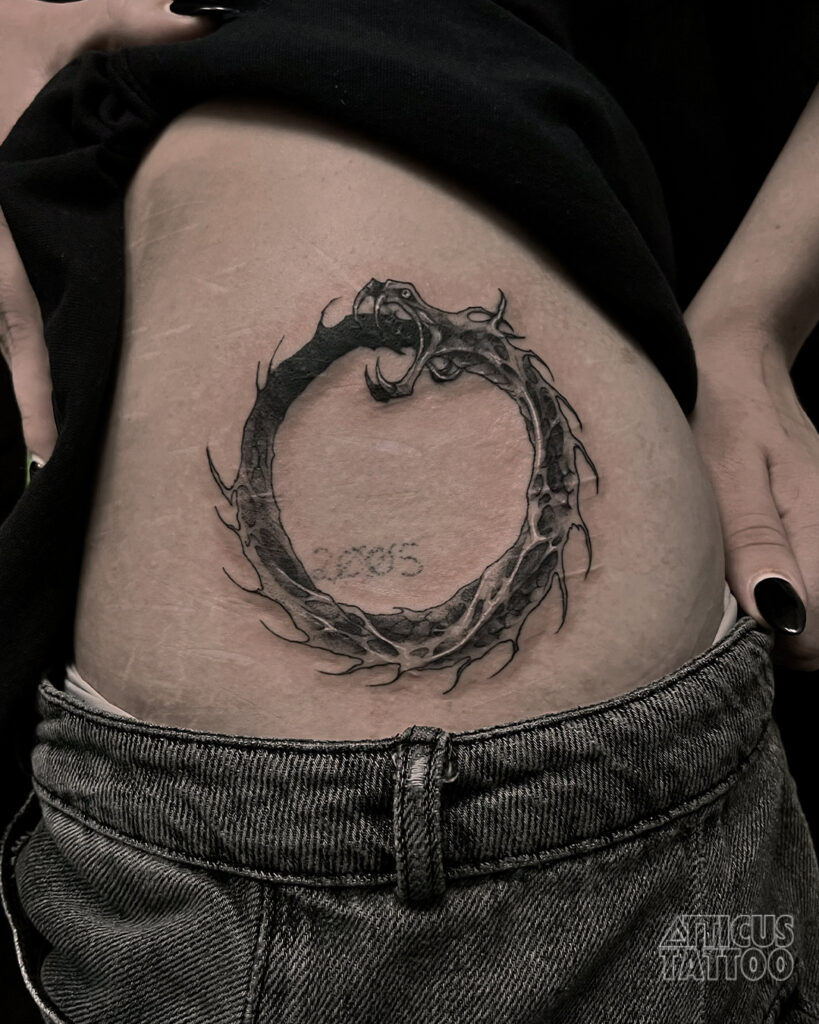 All-Seeing Eye Ouroboros Tattoo With Triangle Frame