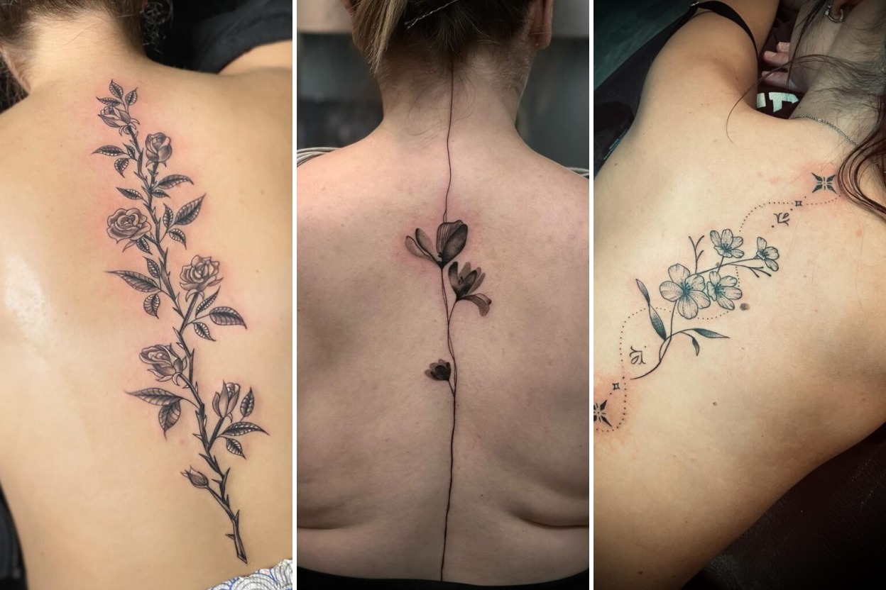 Aesthetic spine tattoo ideas for women and delicate ink ideas collage
