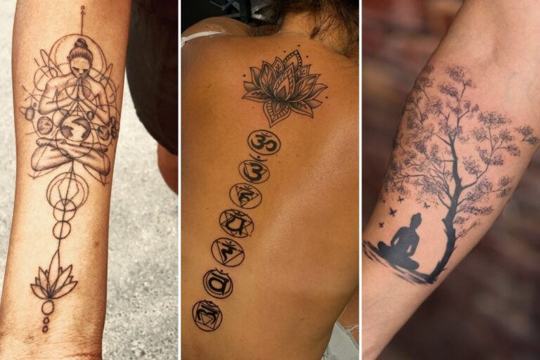 Aesthetic spiritual tattoo ideas for women and delicate ink ideas collage