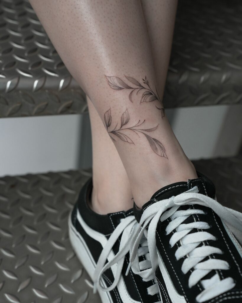 Dotted Chain Anklet Tattoo With Libra Symbol