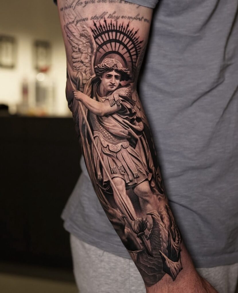 St. Michael Defeating Evil Tattoo angel tattoo ideas tattoo