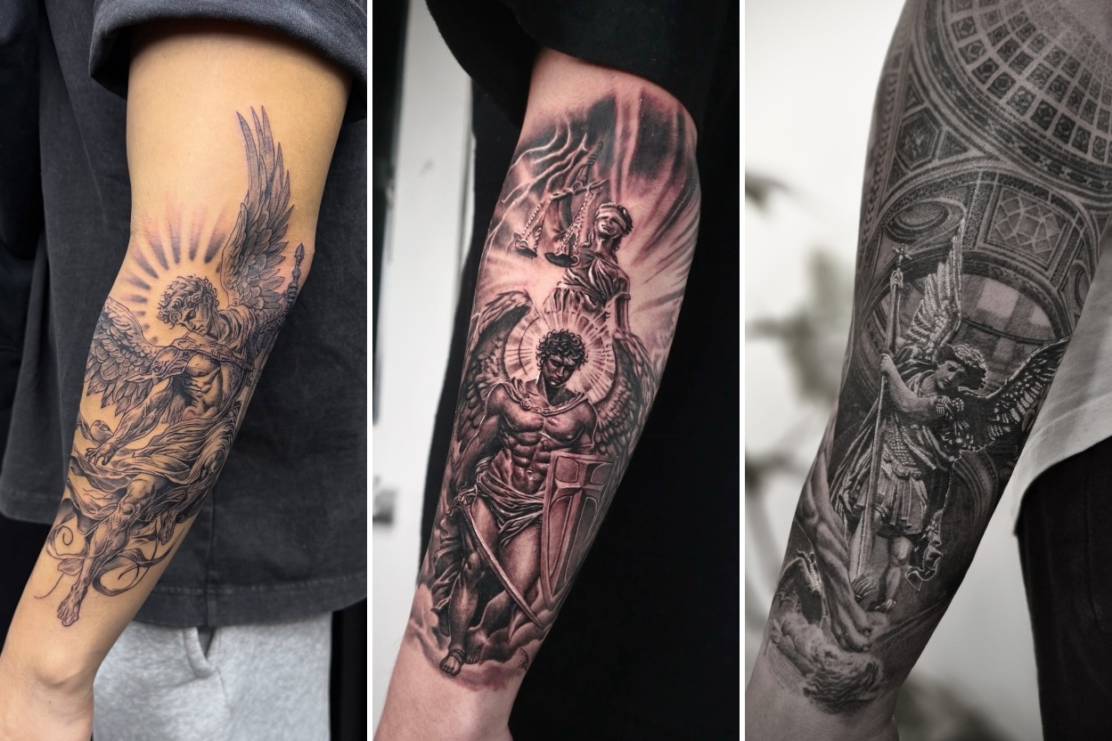 Aesthetic st michael tattoo designs and delicate ink ideas collage